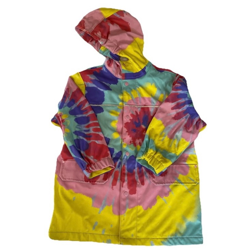 Vintage Lands’ End Colorful Tie-Dye Kids Raincoat Jacket size 4 hooded